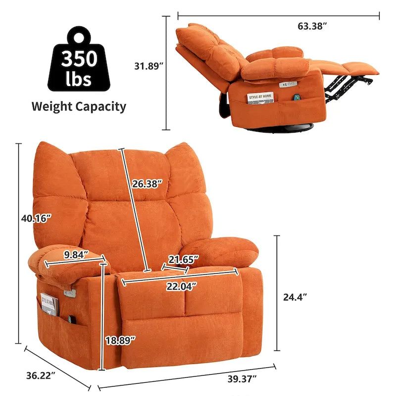 Fauteuil inclinable pivotant XINMICS, fauteuil berçant électrique avec massage et chauffage