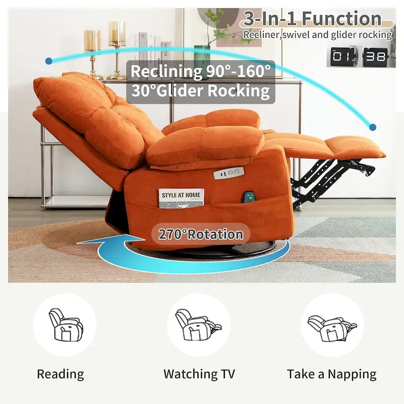 Fauteuil inclinable pivotant XINMICS, fauteuil berçant électrique avec massage et chauffage
