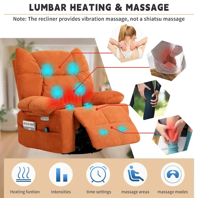 Fauteuil inclinable pivotant XINMICS, fauteuil berçant électrique avec massage et chauffage