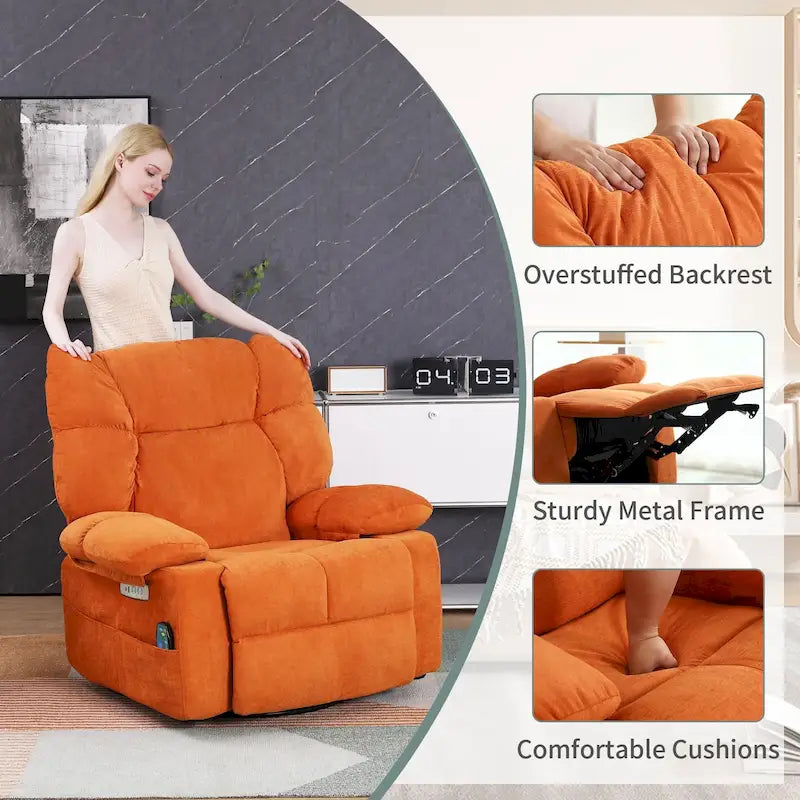 Fauteuil inclinable pivotant XINMICS, fauteuil berçant électrique avec massage et chauffage
