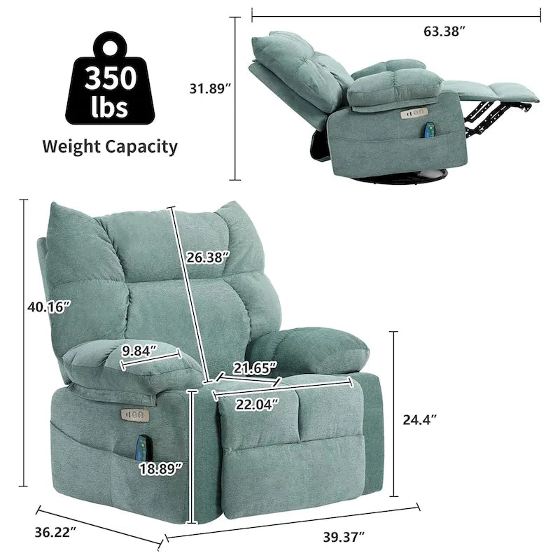 Fauteuil inclinable pivotant XINMICS, fauteuil berçant électrique avec massage et chauffage