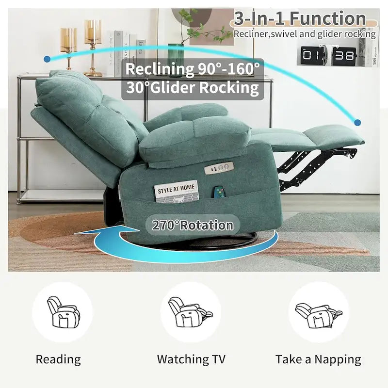 Fauteuil inclinable pivotant XINMICS, fauteuil berçant électrique avec massage et chauffage