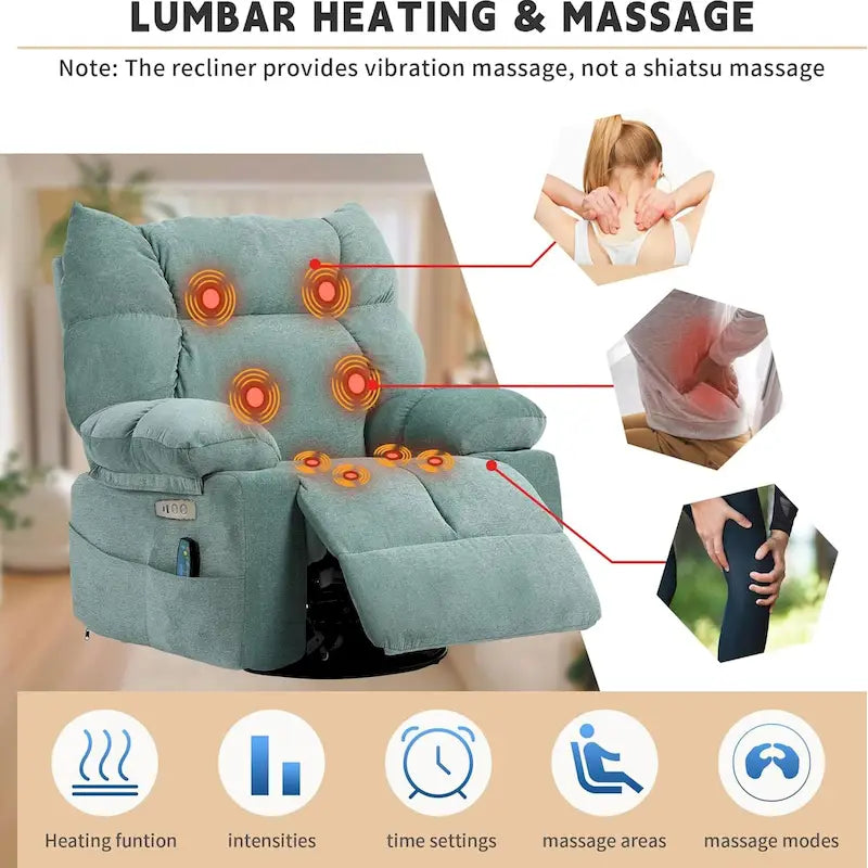 Fauteuil inclinable pivotant XINMICS, fauteuil berçant électrique avec massage et chauffage