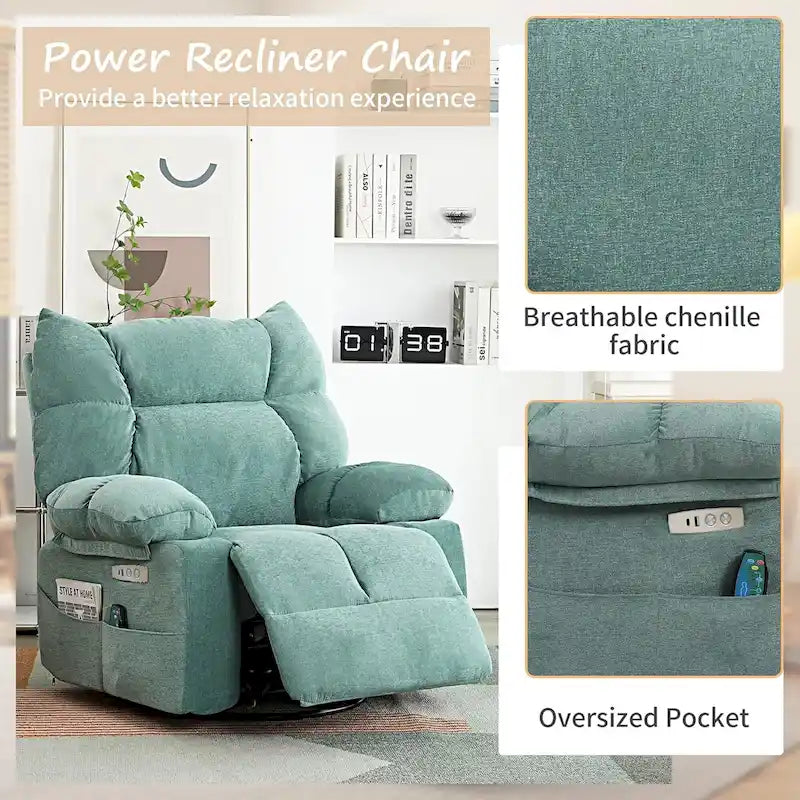 Fauteuil inclinable pivotant XINMICS, fauteuil berçant électrique avec massage et chauffage