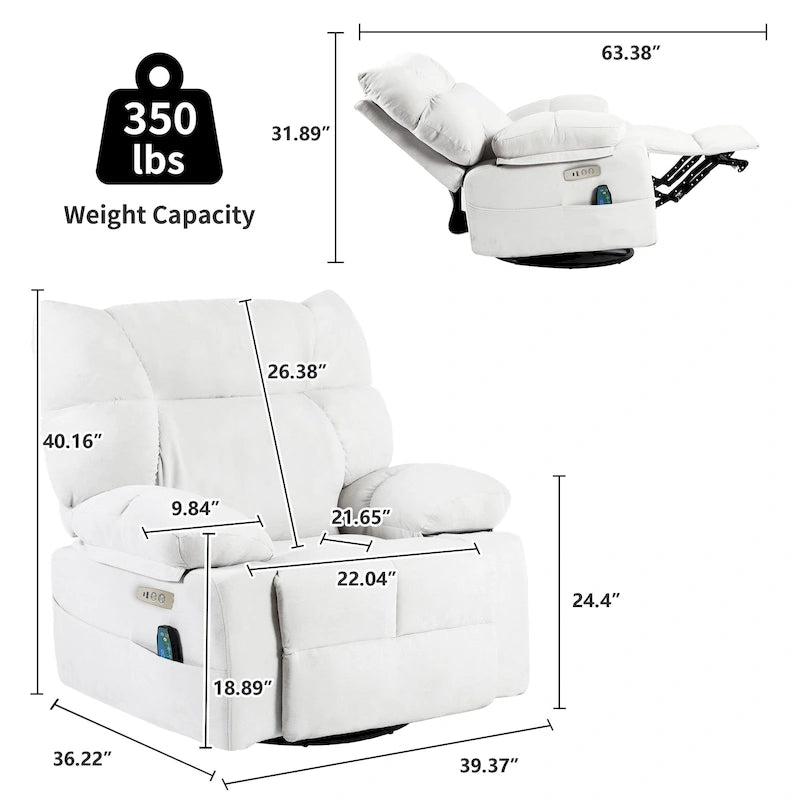 Fauteuil inclinable pivotant XINMICS, fauteuil berçant électrique avec massage et chauffage