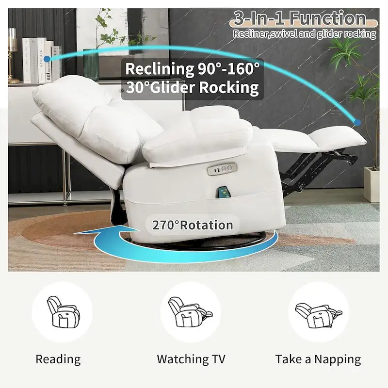 Fauteuil inclinable pivotant XINMICS, fauteuil berçant électrique avec massage et chauffage