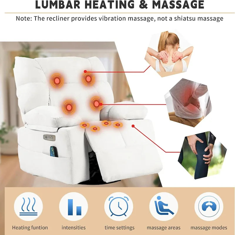 Fauteuil inclinable pivotant XINMICS, fauteuil berçant électrique avec massage et chauffage