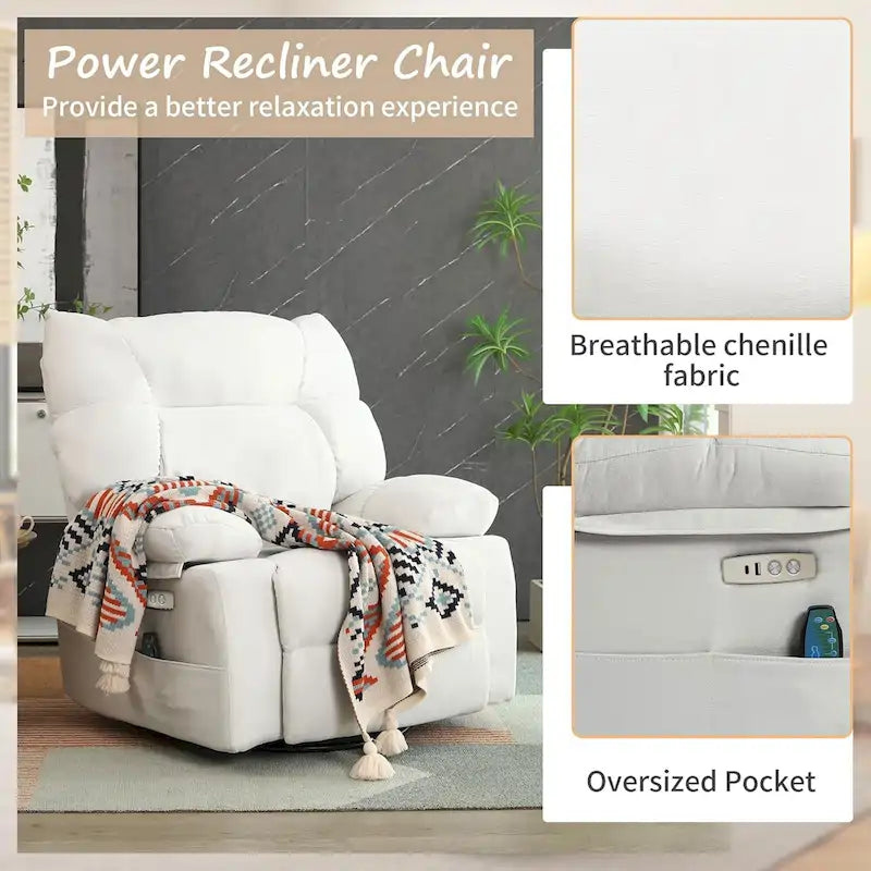 Fauteuil inclinable pivotant XINMICS, fauteuil berçant électrique avec massage et chauffage