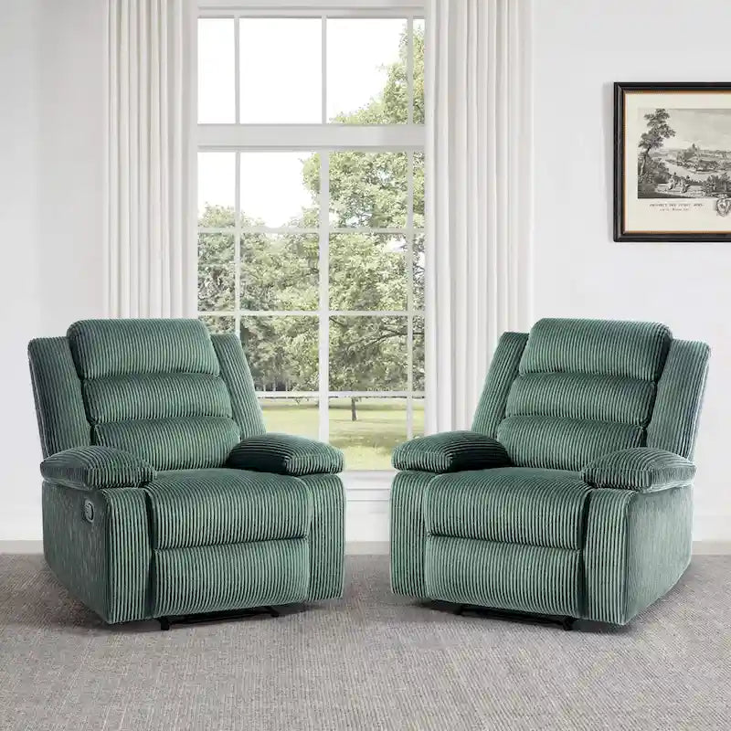 Fauteuil inclinable manuel en velours côtelé de coton rembourré avec accoudoirs larges