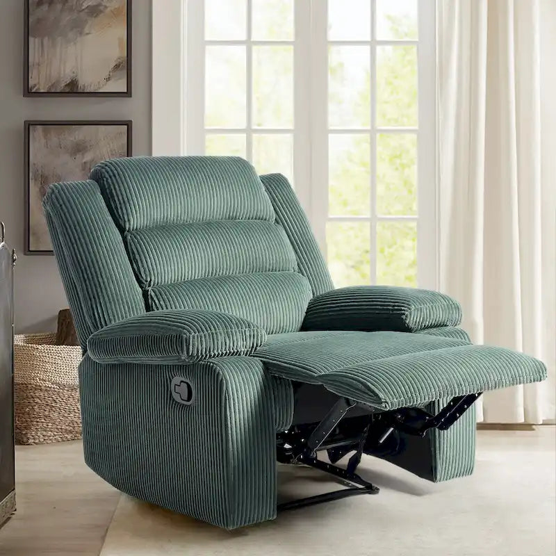 Fauteuil inclinable manuel en velours côtelé de coton rembourré avec accoudoirs larges