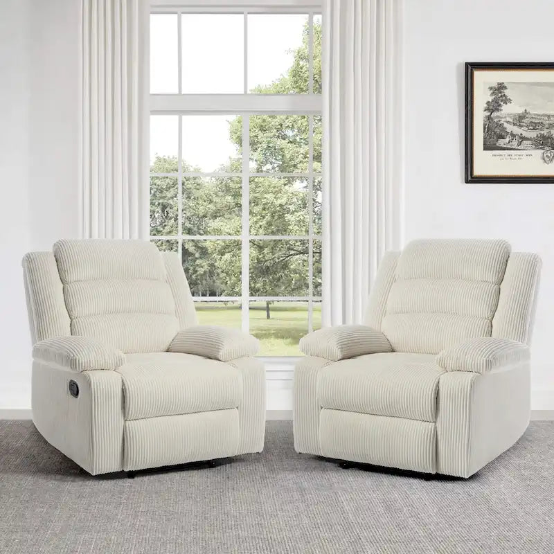 Fauteuil inclinable manuel en velours côtelé de coton rembourré avec accoudoirs larges