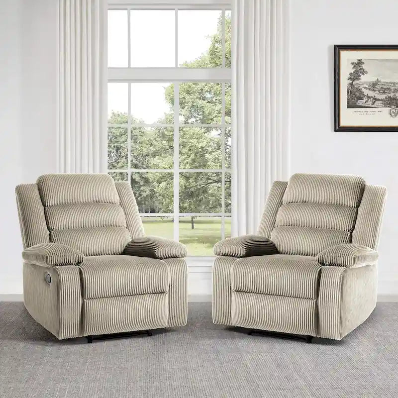 Fauteuil inclinable manuel en velours côtelé de coton rembourré avec accoudoirs larges