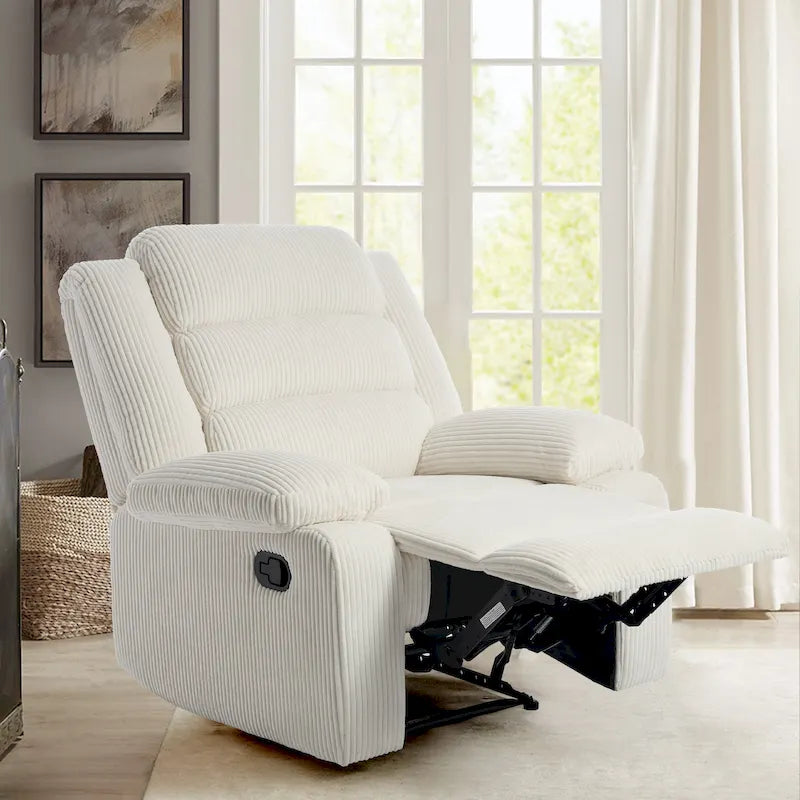 Fauteuil inclinable manuel en velours côtelé de coton rembourré avec accoudoirs larges