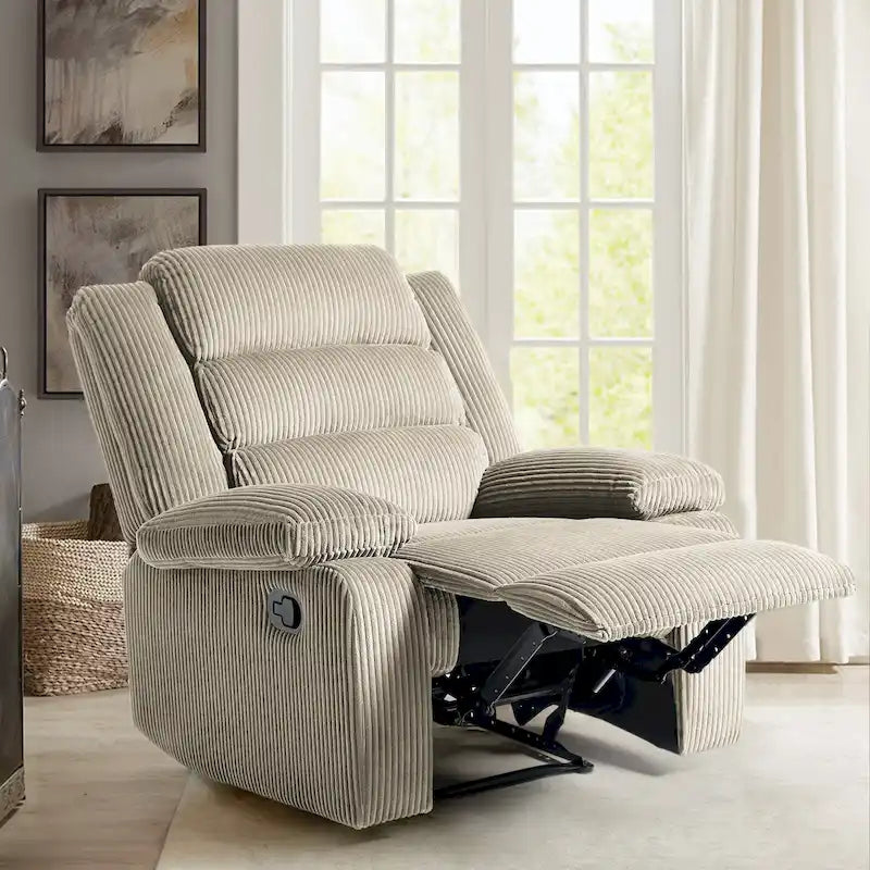 Fauteuil inclinable manuel en velours côtelé de coton rembourré avec accoudoirs larges