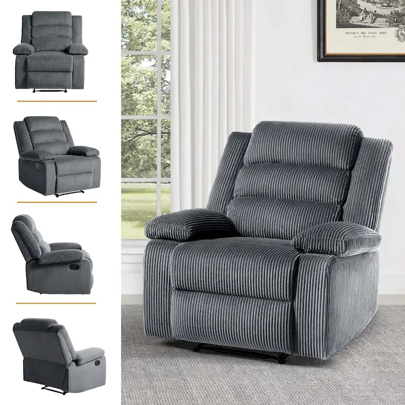 Fauteuil inclinable manuel en velours côtelé de coton rembourré avec accoudoirs larges