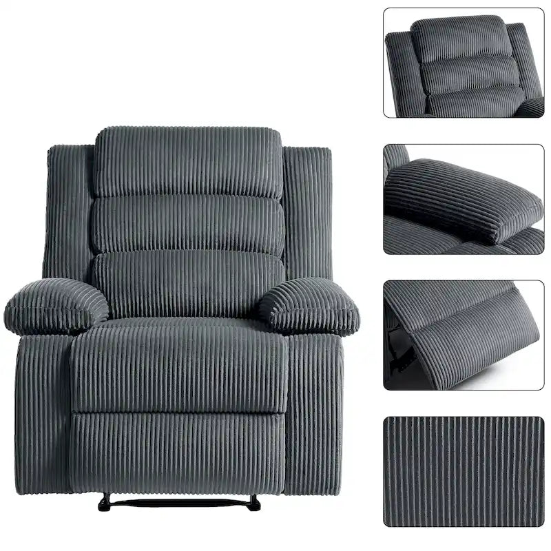 Fauteuil inclinable manuel en velours côtelé de coton rembourré avec accoudoirs larges