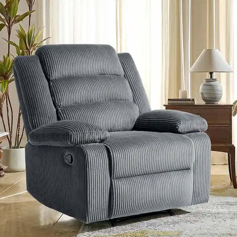 Fauteuil inclinable manuel en velours côtelé de coton rembourré avec accoudoirs larges