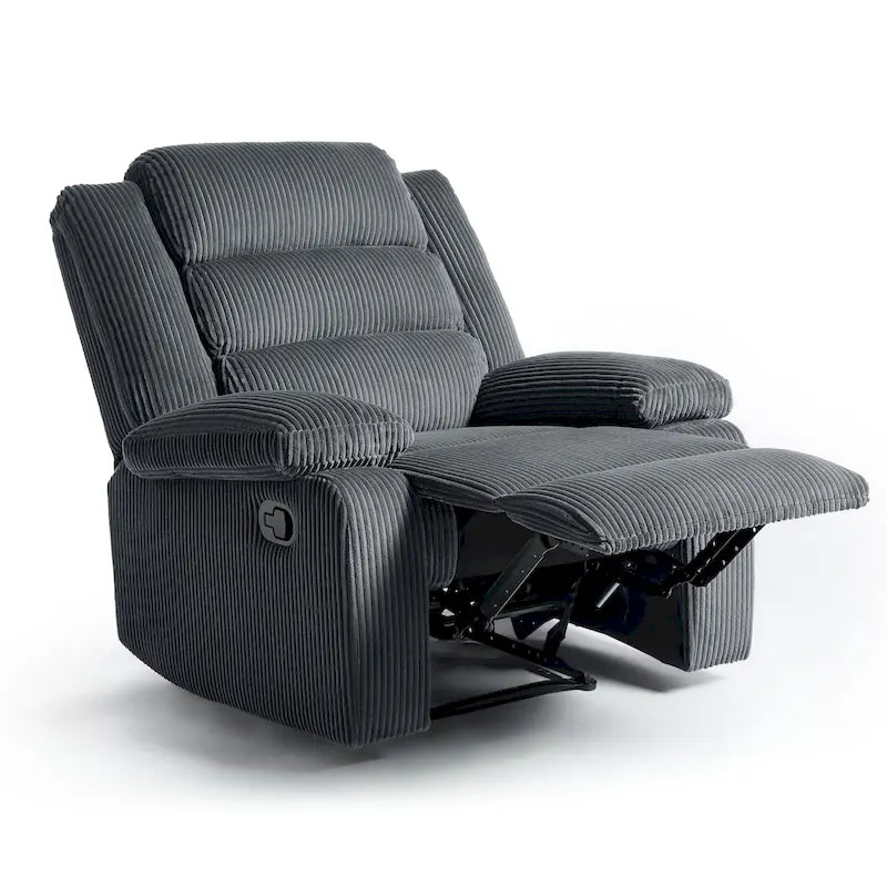 Fauteuil inclinable manuel en velours côtelé de coton rembourré avec accoudoirs larges