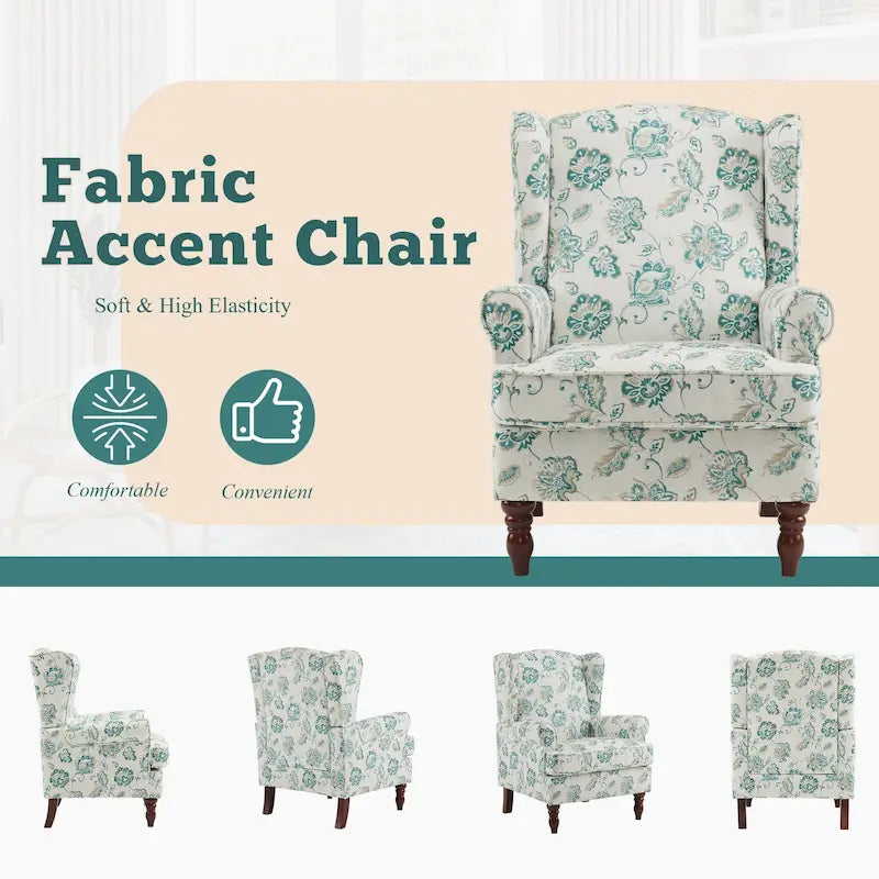 Fauteuil d'appoint moderne Erommy avec dossier haut, canapé une place en tissu rembourré avec détails de boutons et pieds en bois