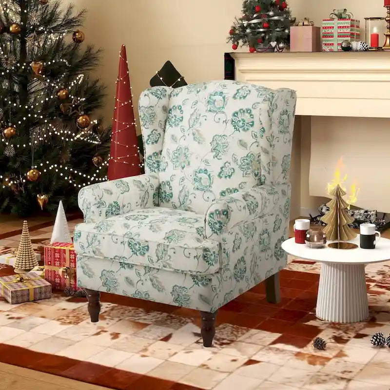 Fauteuil d'appoint moderne Erommy avec dossier haut, canapé une place en tissu rembourré avec détails de boutons et pieds en bois