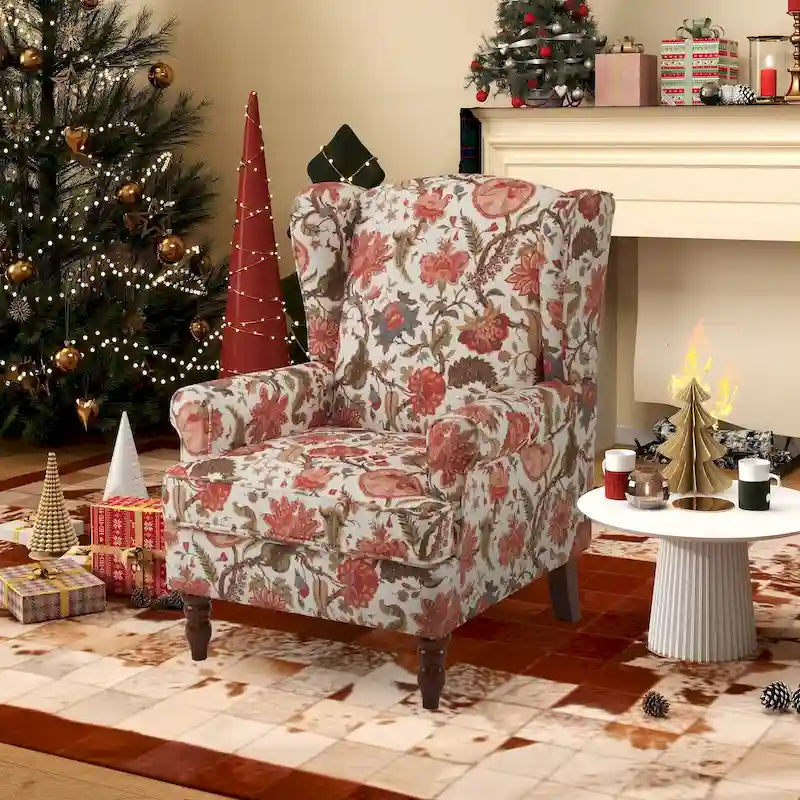 Fauteuil d'appoint moderne Erommy avec dossier haut, canapé une place en tissu rembourré avec détails de boutons et pieds en bois