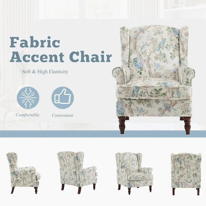Fauteuil d'appoint moderne Erommy avec dossier haut, canapé une place en tissu rembourré avec détails de boutons et pieds en bois