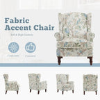 Fauteuil d'appoint moderne Erommy avec dossier haut, canapé une place en tissu rembourré avec détails de boutons et pieds en bois