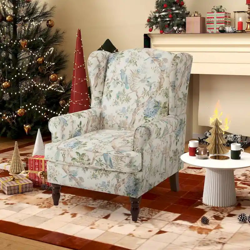 Fauteuil d'appoint moderne Erommy avec dossier haut, canapé une place en tissu rembourré avec détails de boutons et pieds en bois