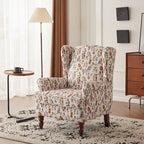 Fauteuil d'appoint moderne Erommy avec dossier haut, canapé une place en tissu rembourré avec détails de boutons et pieds en bois