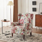 Fauteuil d'appoint moderne Erommy avec dossier haut, canapé une place en tissu rembourré avec détails de boutons et pieds en bois