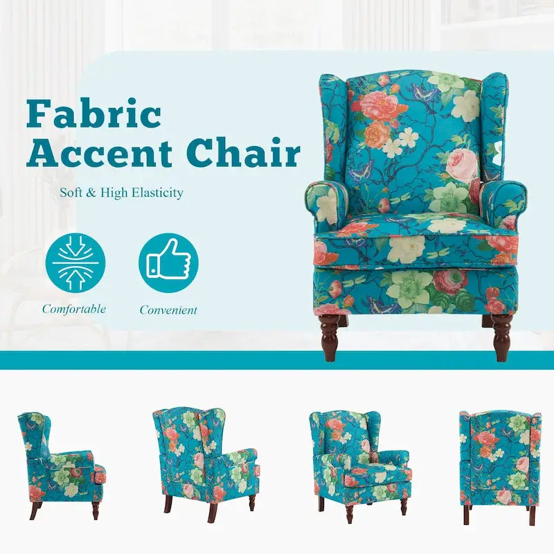 Fauteuil d'appoint moderne Erommy avec dossier haut, canapé une place en tissu rembourré avec détails de boutons et pieds en bois