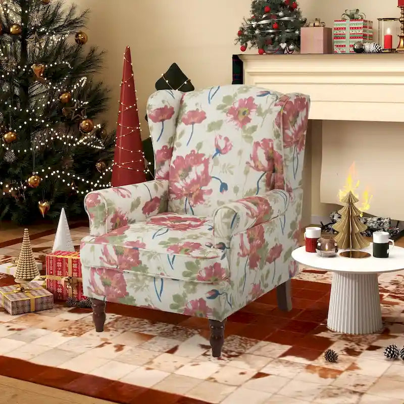 Fauteuil d'appoint moderne Erommy avec dossier haut, canapé une place en tissu rembourré avec détails de boutons et pieds en bois