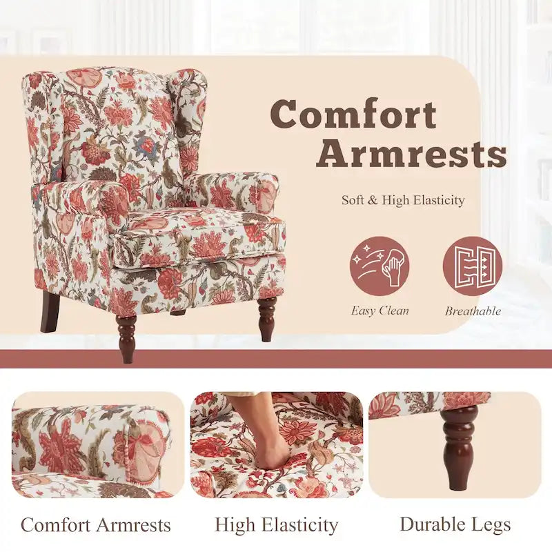 Fauteuil d'appoint moderne Erommy avec dossier haut, canapé une place en tissu rembourré avec détails de boutons et pieds en bois