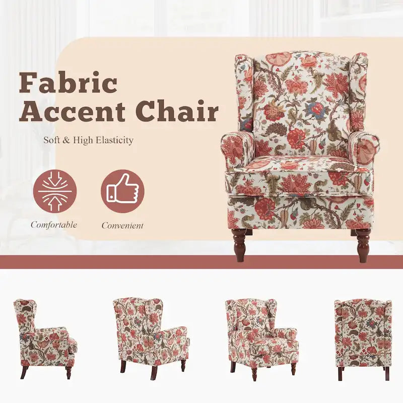 Fauteuil d'appoint moderne Erommy avec dossier haut, canapé une place en tissu rembourré avec détails de boutons et pieds en bois