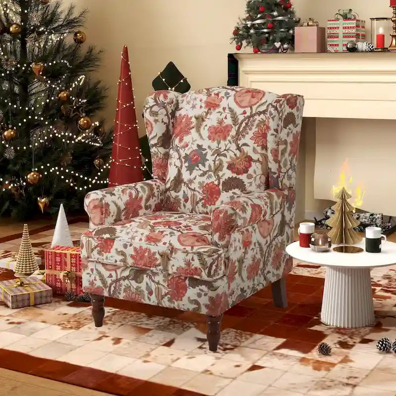 Fauteuil d'appoint moderne Erommy avec dossier haut, canapé une place en tissu rembourré avec détails de boutons et pieds en bois