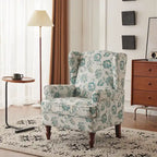 Fauteuil d'appoint moderne Erommy avec dossier haut, canapé une place en tissu rembourré avec détails de boutons et pieds en bois