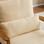 Fauteuil d'appoint beige en lin mélangé, pieds en bois et un coussin.