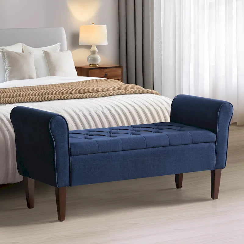Banc de rangement rembourré avec accoudoirs, banc d'entrée avec couvercle capitonné rabattable, 128 cm (50,4 pouces).