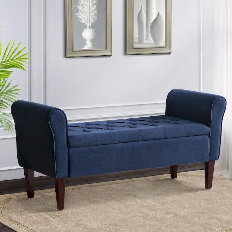 Banc de rangement rembourré avec accoudoirs, banc d'entrée avec couvercle capitonné rabattable, 128 cm (50,4 pouces).