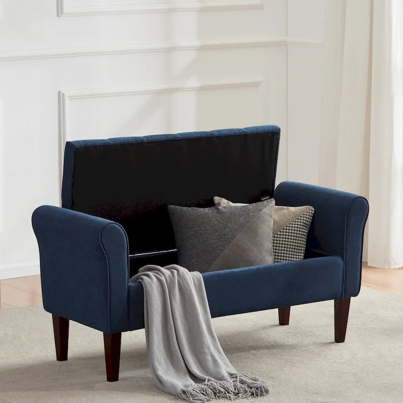 Banc de rangement rembourré avec accoudoirs, banc d'entrée avec couvercle capitonné rabattable, 128 cm (50,4 pouces).