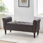 Banc de rangement rembourré avec accoudoirs, banc d'entrée avec couvercle capitonné rabattable, 128 cm (50,4 pouces).