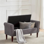 Banc de rangement rembourré avec accoudoirs, banc d'entrée avec couvercle capitonné rabattable, 128 cm (50,4 pouces).