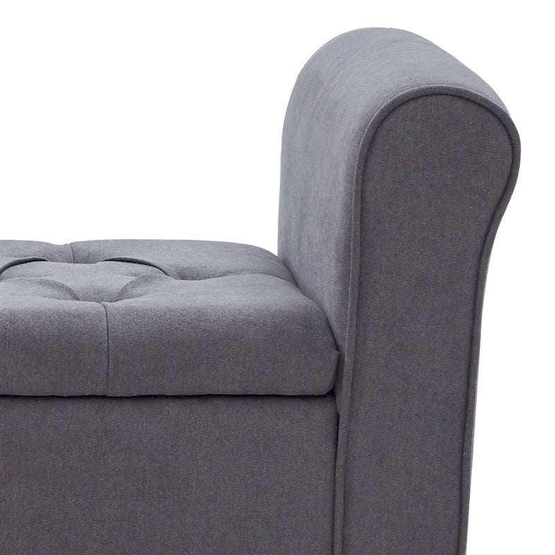 Banc de rangement rembourré avec accoudoirs, banc d'entrée avec couvercle capitonné rabattable, 128 cm (50,4 pouces).