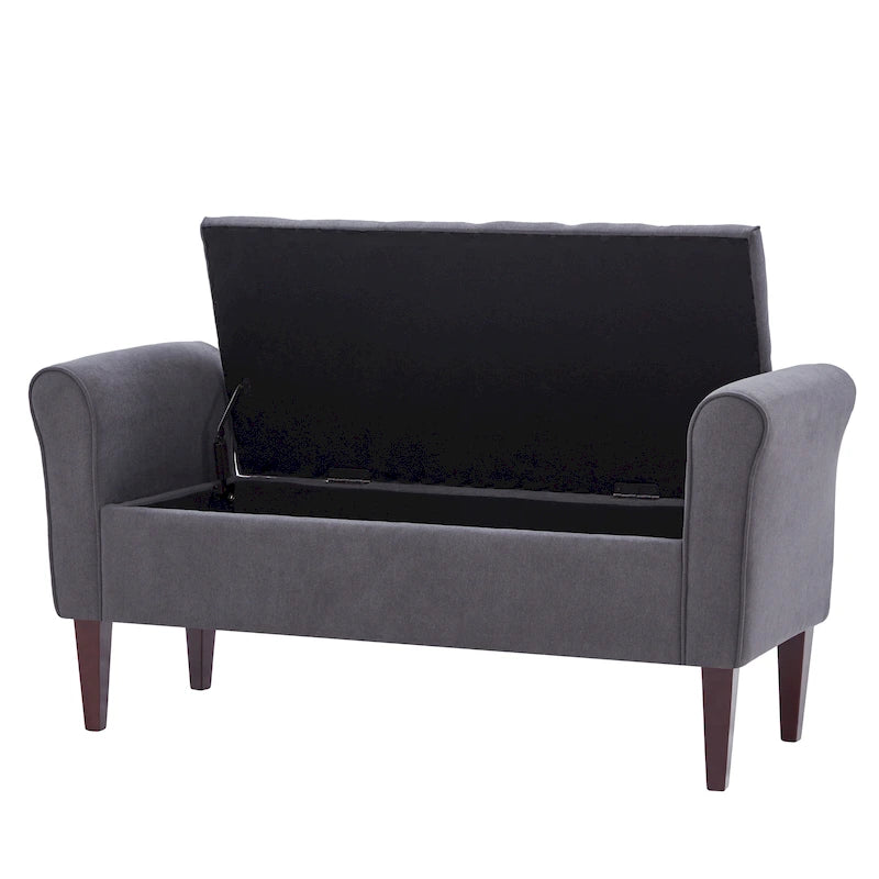 Banc de rangement rembourré avec accoudoirs, banc d'entrée avec couvercle capitonné rabattable, 128 cm (50,4 pouces).
