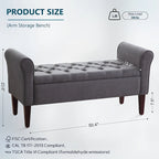 Banc de rangement rembourré avec accoudoirs, banc d'entrée avec couvercle capitonné rabattable, 128 cm (50,4 pouces).