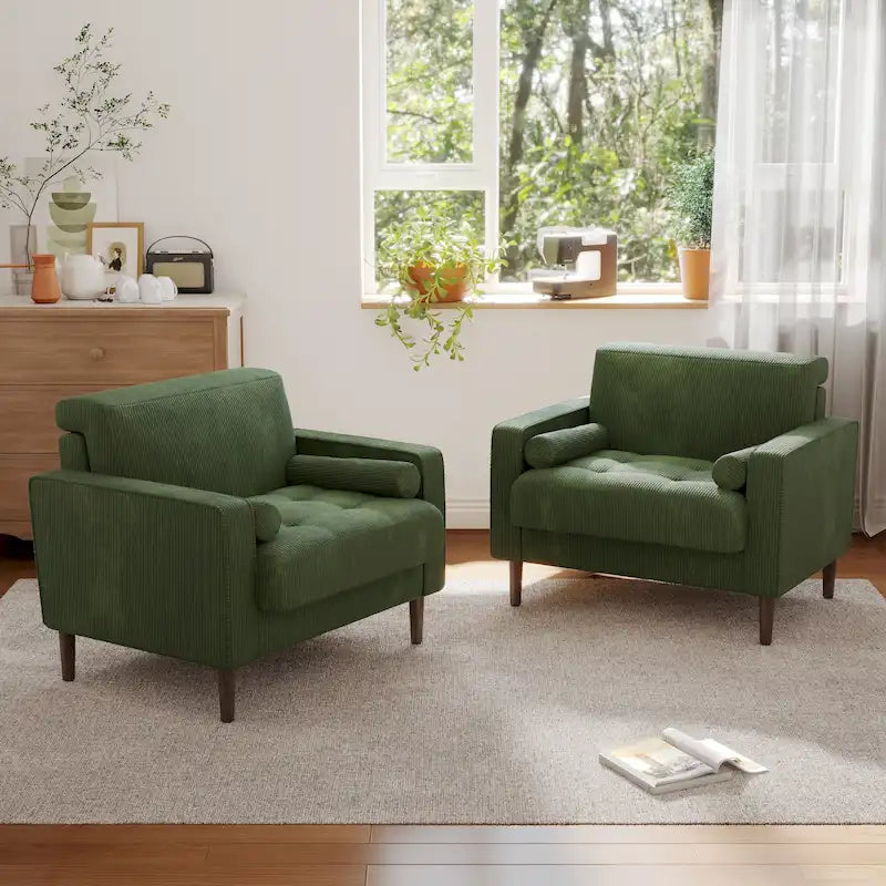 Ensemble de 2 fauteuils d'appoint surdimensionnés en tissu velours côtelé avec pieds en bois