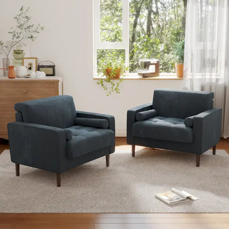 Ensemble de 2 fauteuils d'appoint surdimensionnés en tissu velours côtelé avec pieds en bois