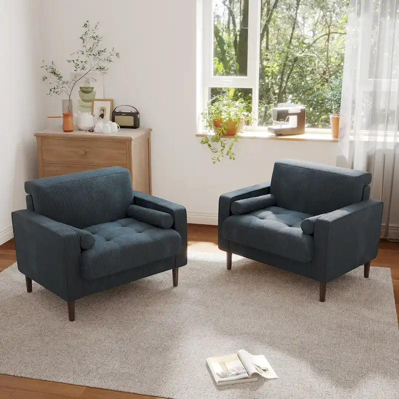 Ensemble de 2 fauteuils d'appoint surdimensionnés en tissu velours côtelé avec pieds en bois