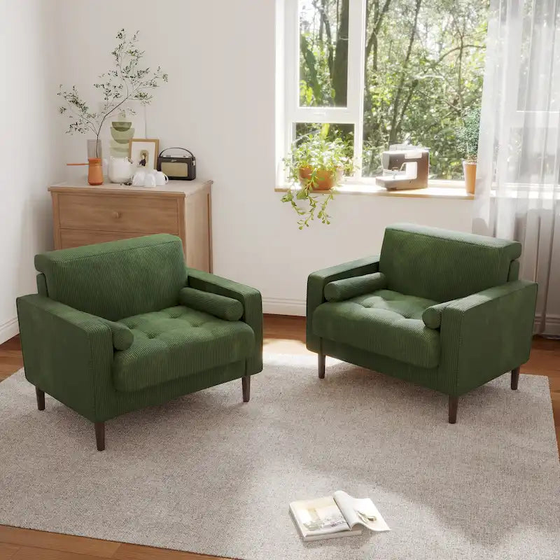 Ensemble de 2 fauteuils d'appoint surdimensionnés en tissu velours côtelé avec pieds en bois
