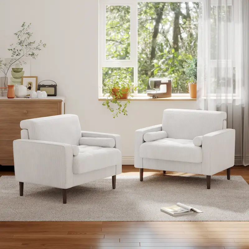 Ensemble de 2 fauteuils d'appoint surdimensionnés en tissu velours côtelé avec pieds en bois
